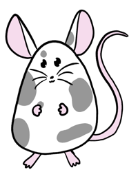 A digitally drawn white mouse with gray spots.